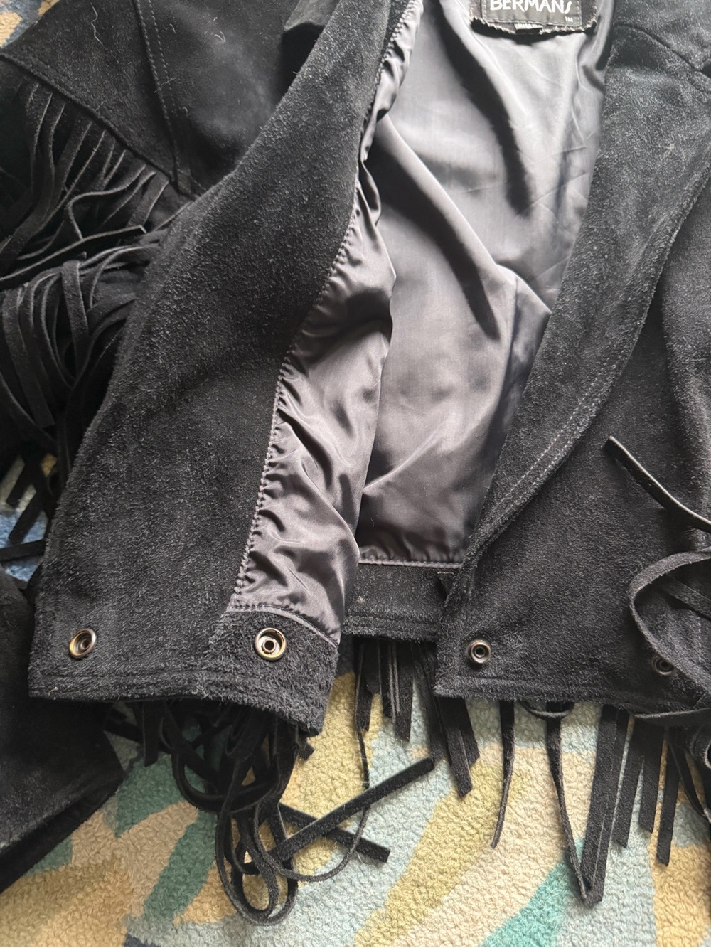 Bergmans 100% leather suede fringe black jacket large - Picture 4 of 6